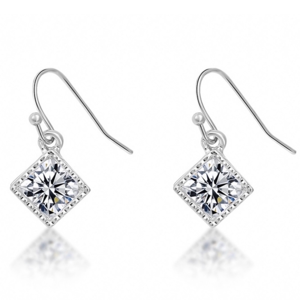 Square Framed Crystal Drop Earrings - Picture 3 of 6